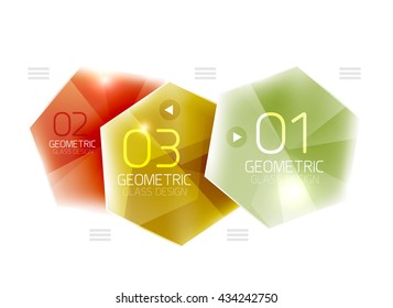 Colorful hexagon web box. Glossy abstract geometric background