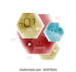 Colorful hexagon web box. Glossy abstract geometric background