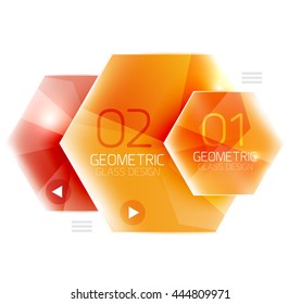 Colorful hexagon web box. Glossy abstract geometric background