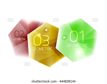 Colorful hexagon web box. Glossy abstract geometric background