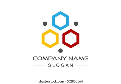 colorful hexagonal circle teamwork logo