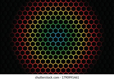 colorful hexagonal honeycomb mesh pattern with text space background.