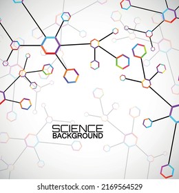 Colorful hexagonal molecular structure with DNA. Vector illustration