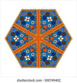 Colorful hexagonal pattern. Floral ethnic mandala