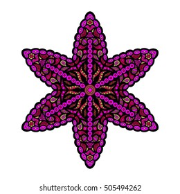 Colorful hexagonal pattern. Floral ethnic mandala. Hand drawn tribal ornament

