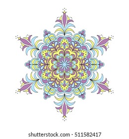 Colorful hexagonal pattern. Floral ethnic mandala. Hand drawn tribal ornament

