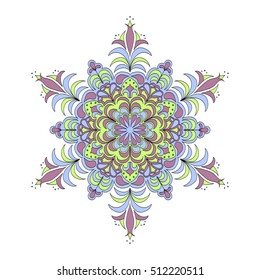 Colorful hexagonal pattern. Floral ethnic mandala. Hand drawn tribal ornament