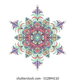 Colorful hexagonal pattern. Floral ethnic mandala. Hand drawn tribal ornament

