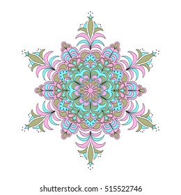 Colorful hexagonal pattern. Floral ethnic mandala. Hand drawn tribal ornament

