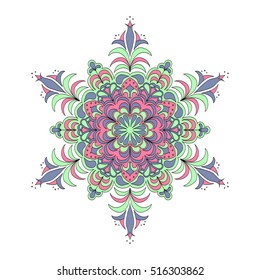 Colorful hexagonal pattern. Floral ethnic mandala. Hand drawn tribal ornament

