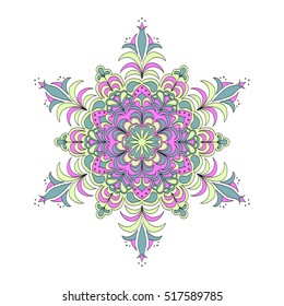 Colorful hexagonal pattern. Floral ethnic mandala. Hand drawn ornament

