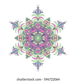Colorful hexagonal pattern. Floral ethnic mandala. Hand drawn tribal ornament

