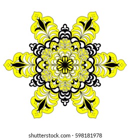 Colorful hexagonal pattern. Floral ethnic mandala. Hand drawn tribal ornament