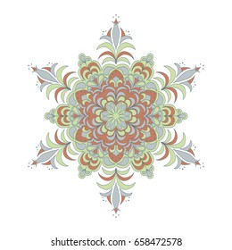 Colorful hexagonal pattern. Floral ethnic mandala. Hand drawn tribal ornament