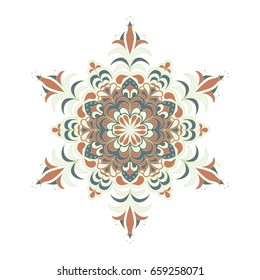 Colorful hexagonal pattern. Floral ethnic mandala. Hand drawn tribal ornament