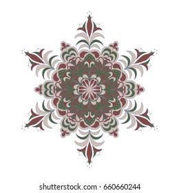 Colorful hexagonal pattern. Floral ethnic mandala. Hand drawn tribal ornament