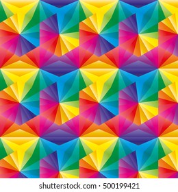 Colorful hexagonal pattern wallpaper background with vibrant rainbow colors.