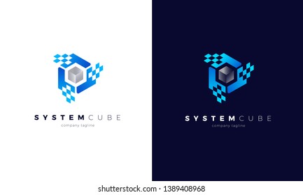 Colorful hexagonal, Pixel hexagon, Abstract technology logo template