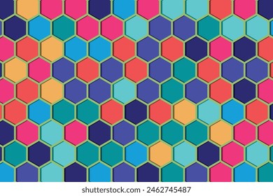 Colorful hexagonal with shadow background. Honeycomb background. Vector illustration.