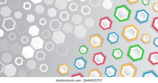 Colorful hexagonal tech background with abstract elements. Perfect for presentations, innovation, medicine, data and futuristic technology concepts in a modern style.