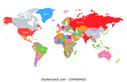 Colorful Hi detailed Vector world map complete with all countries names
