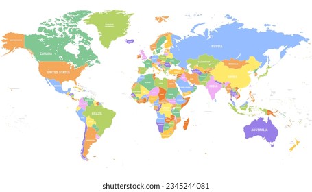 Colorido Mapa del mundo de vectores detallado con todos los nombres de países