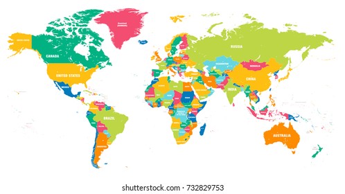 Colorful Hi detailed Vector world map complete with all countries names 