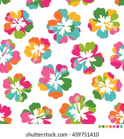 Colorful hibiscus and dot seamless vector pattern