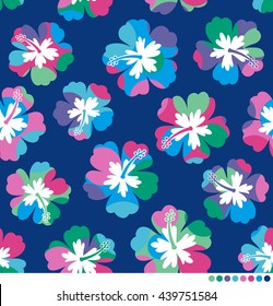 Colorful hibiscus and dot seamless vector pattern