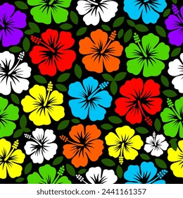 colorful hibiscus flower seamless pattern. abstract colorful background seamless pattern.