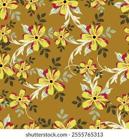 Colorful hibiscus flower with tropical leaf seamless pattern design for summer holidays background