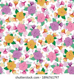 Colorful hibiscus flowers seamless pattern