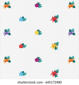 Colorful hibiscus pattern on dots background.