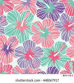 Colorful hibiscus pattern vector background