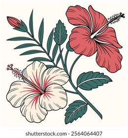 a colorful hibiscus pattern in a whimsical and playful drawing style, featuring the exotic flowers in bold and striking designs that will add a pop of color to any surface