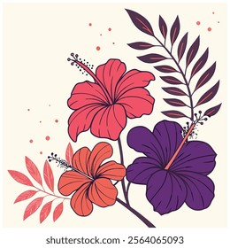 A colorful hibiscus pattern in a whimsical and playful drawing style, featuring the exotic flowers in bold and striking designs that will add a pop of color to any surface