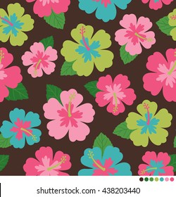 Colorful hibiscus seamless vector pattern.