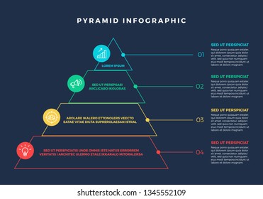 Farbige Hierarchie-Pyramid-Infografiken mit Schritten und Beschreibung daneben - Vektor EPS10