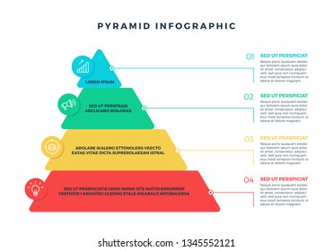 Colorful Hierarchy Pyramid Infographic elements with steps and description next to it - Vector EPS10