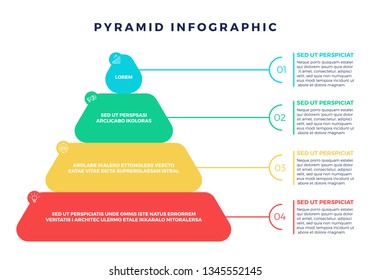 Colorful Hierarchy Pyramid Infographic elements with steps and description next to it - Vector EPS10