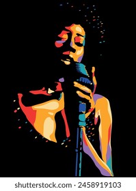 Colorful, high contrast, jazz singer illustration