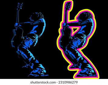 Colorful and high contrast rock guitarist. Vector illustration.