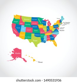 Colorful HIgh Detailed Vector USA Map Complete with all States Names