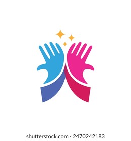 Colorful high five toss logo design. Abstract vector illustration.