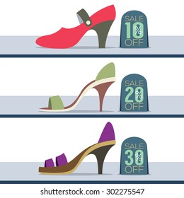 Colorful High Heel Shoes On Sale Vector Illustration