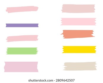 Colorful highlighter marker strokes vector set. Slim pastel watercolor lines, hand drawn correction tape banners, and underline marks.