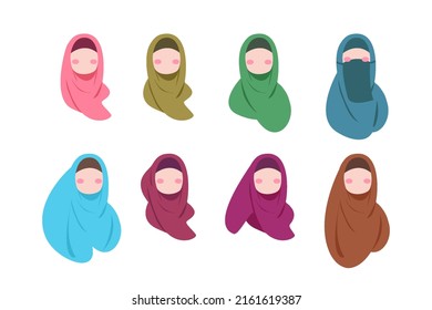 colorful hijab silhouettes collection set
