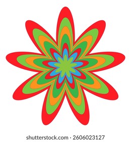   Colorful Hippie Flower Icons.  Rounded and wavy flowers art, colorful, funky and groovy retro style, eps 10
