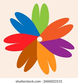   Colorful Hippie Flower Icons.  Rounded and wavy flowers art, colorful, funky and groovy retro style, eps 10