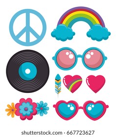 colorful hippie icons 